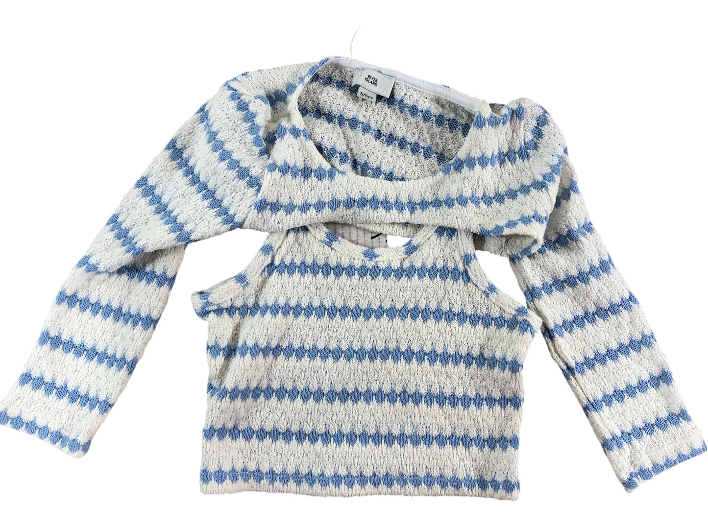 River Island Cotton On Girls Crop Sweater Size 5-6YRS White Blue Stripe Kids