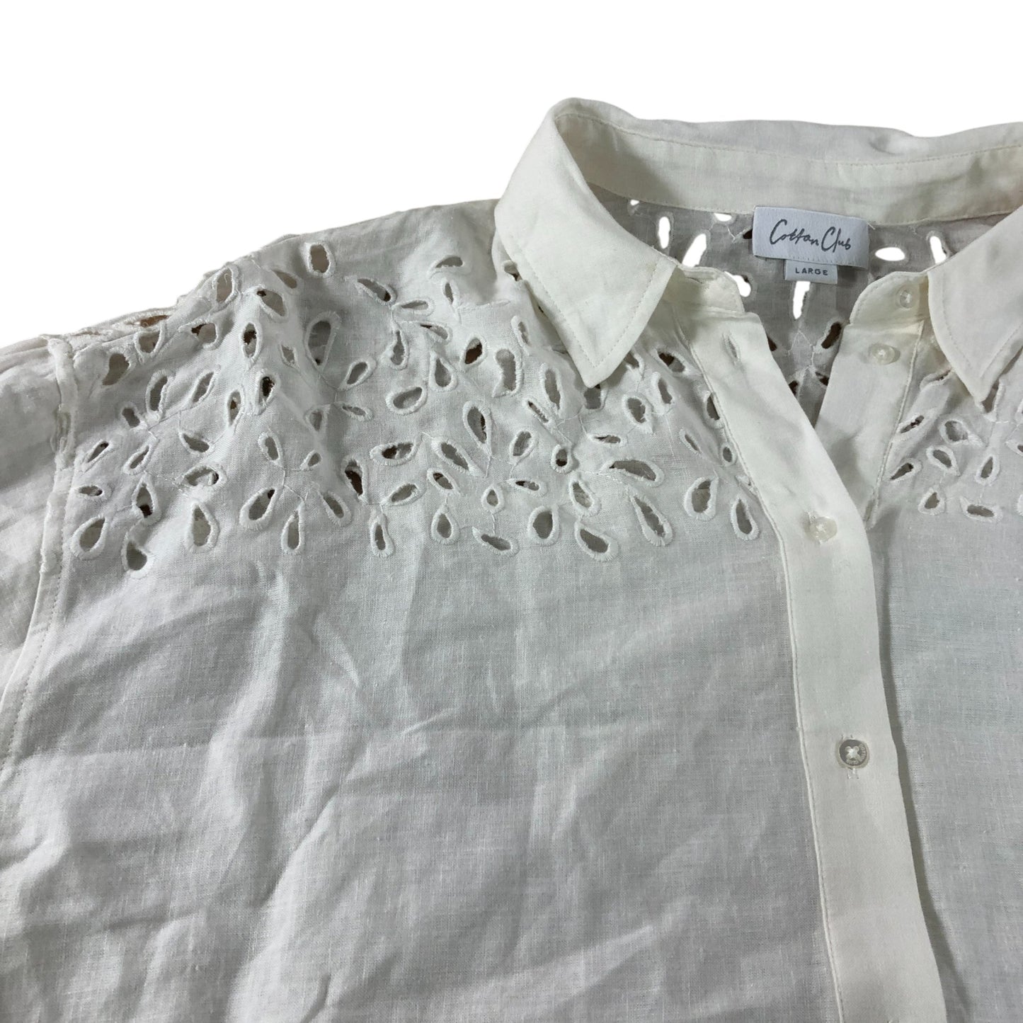 Cotton Club White Broderie Anglaise Shirt - Size 14