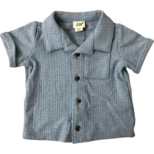 River Island Baby Boy Short Sleeve Shirt 0-3 Months Blue Patterned Button Up