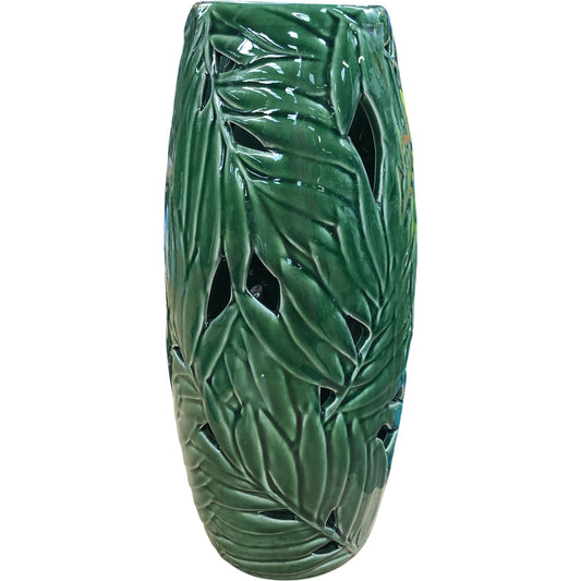 Green Decorative Openwork Ceramic Vase Leaf Design 12"