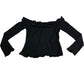 River Island Black Off Shoulder Top UK8 Women's Flared Sleeve Stretchy Fabric