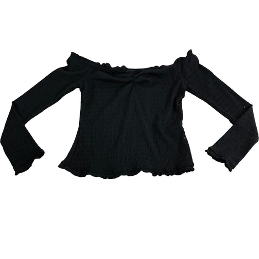 River Island Black Off Shoulder Top UK8 Women's Flared Sleeve Stretchy Fabric
