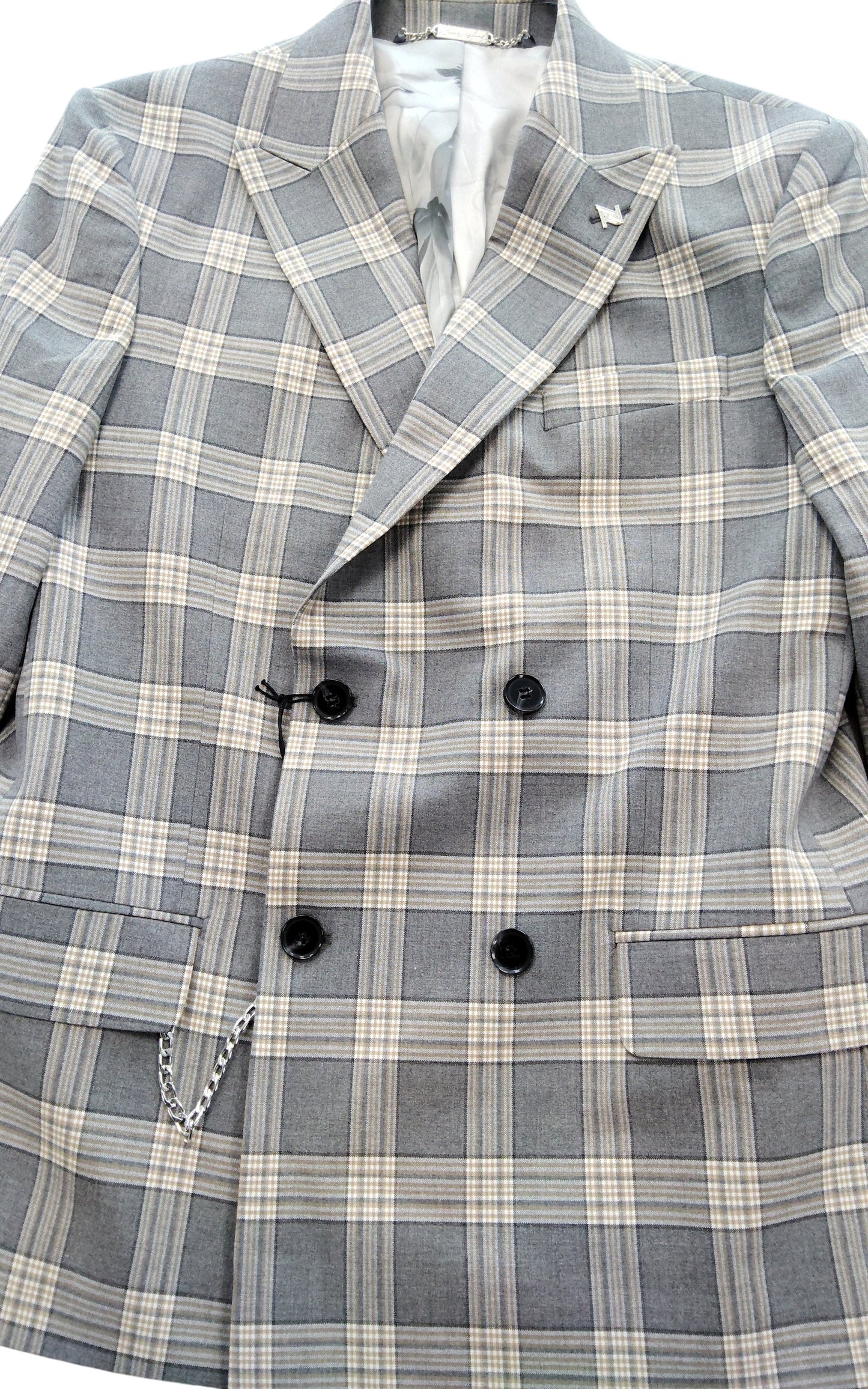 River Island Studios 38R Women's Double Breasted Check Blazer Jacket Grey