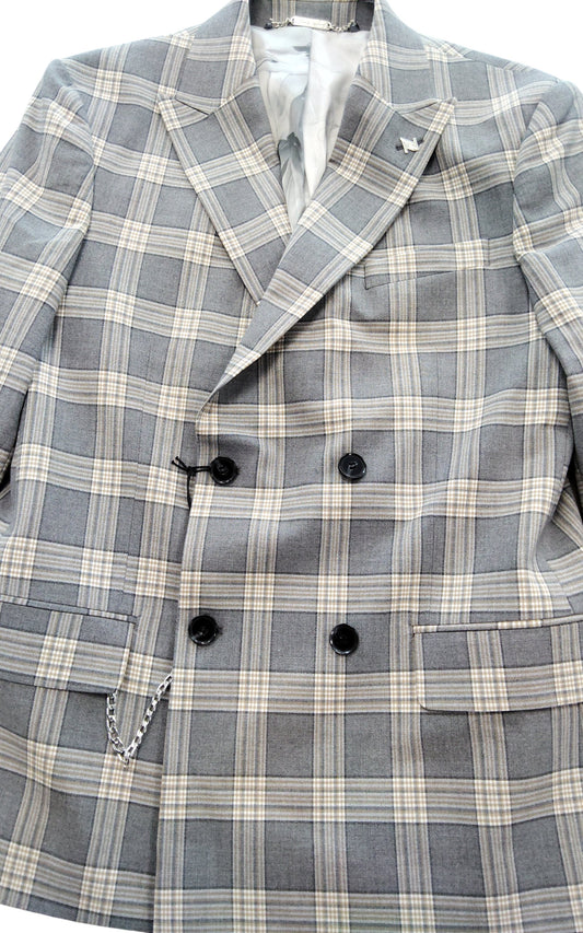 River Island Studios 38R Women's Double Breasted Check Blazer Jacket Grey