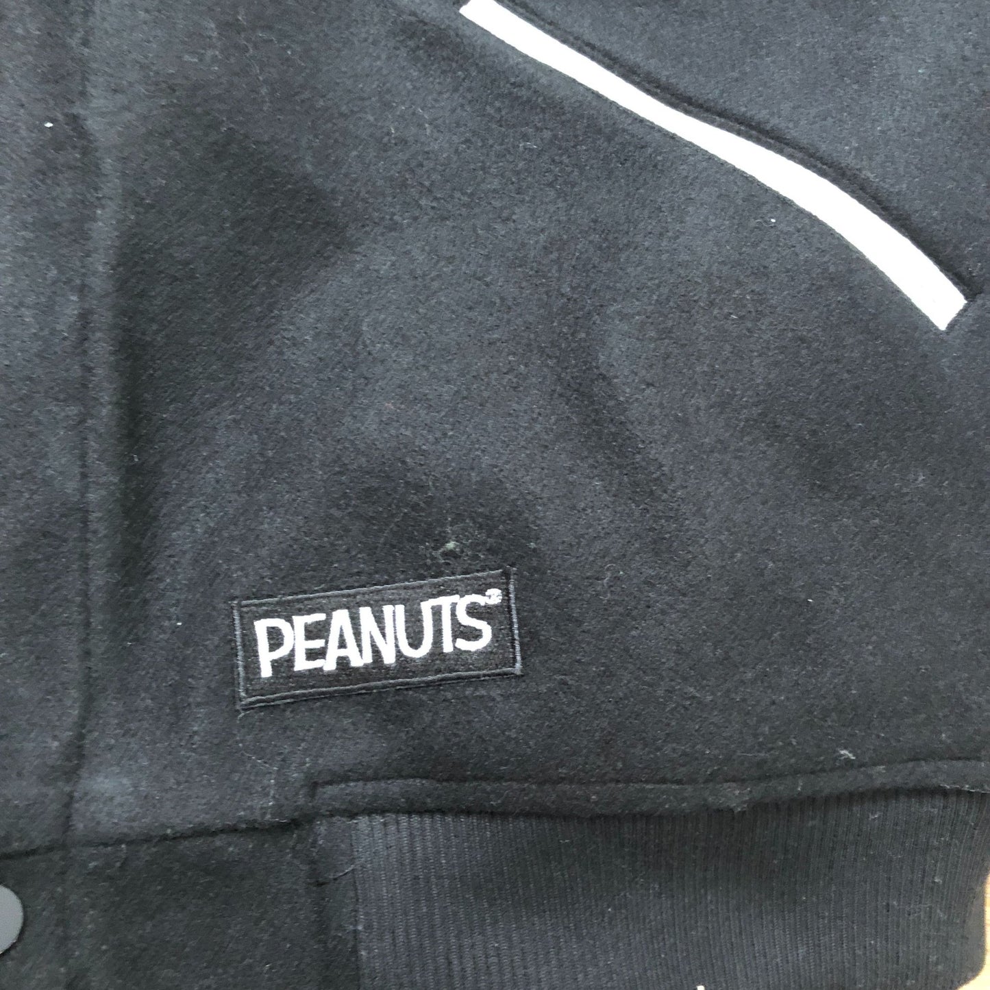 Peanuts Snoopy Varsity Jacket XL Joe Cool Black White Sleeves