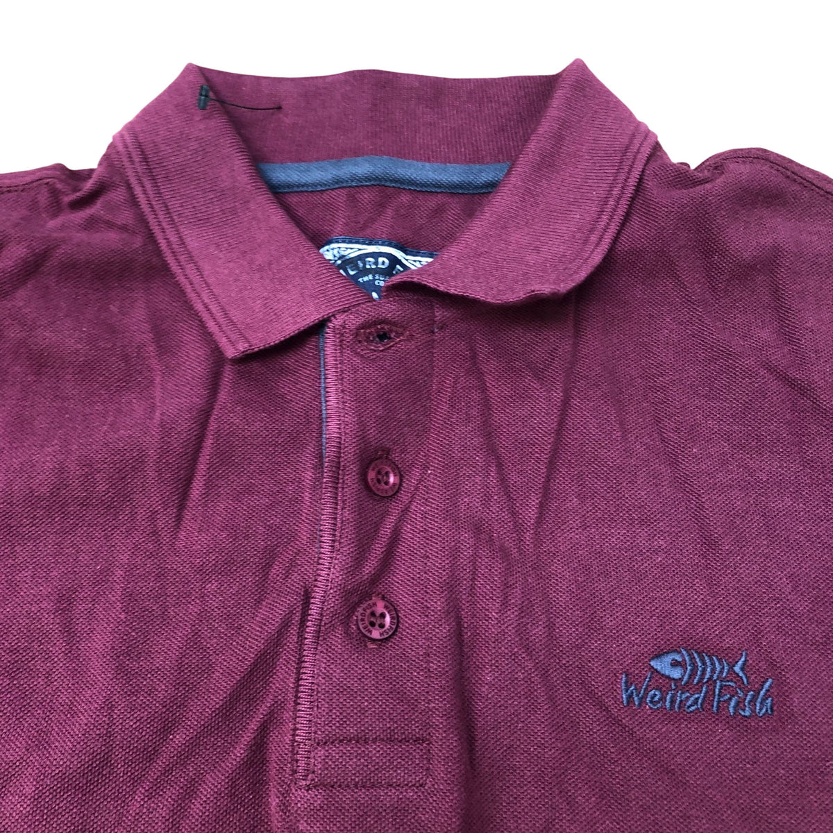 Weird Fish Miles Polo Shirt Tawny Port Men's Short Sleeve Size L Organic Cotton