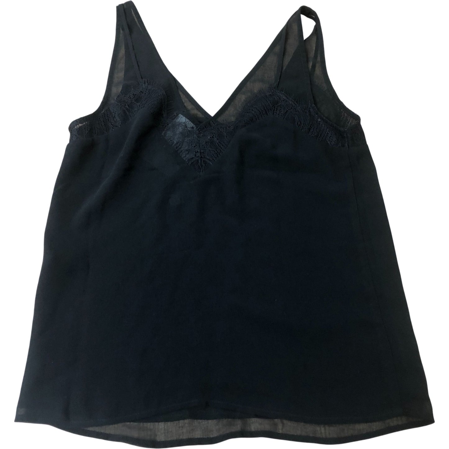 Black Lace Trim V Neck Camisole Top Women's Sleeveless Elegant XS