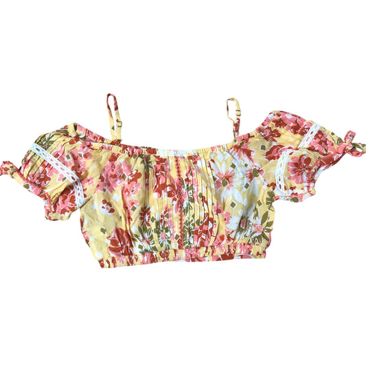 Poupette St Barth Floral Crop Top 4 Years Summer Off Shoulder Yellow