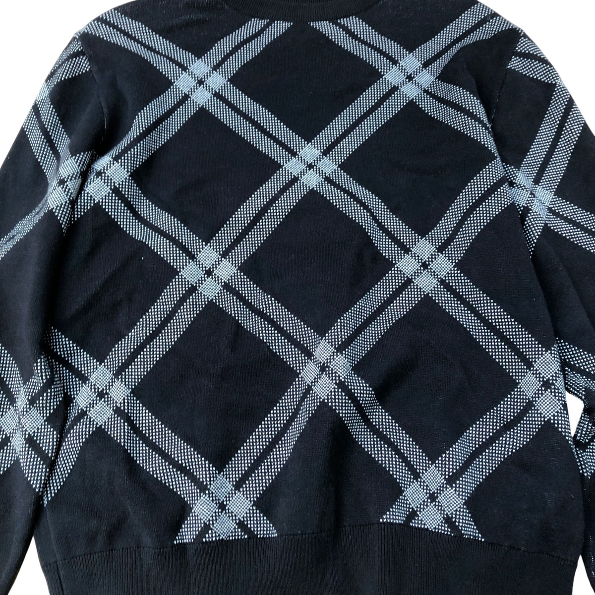 River Island Sweater Crew Neck Size Medium Men's Black Plaid Cotton Blend