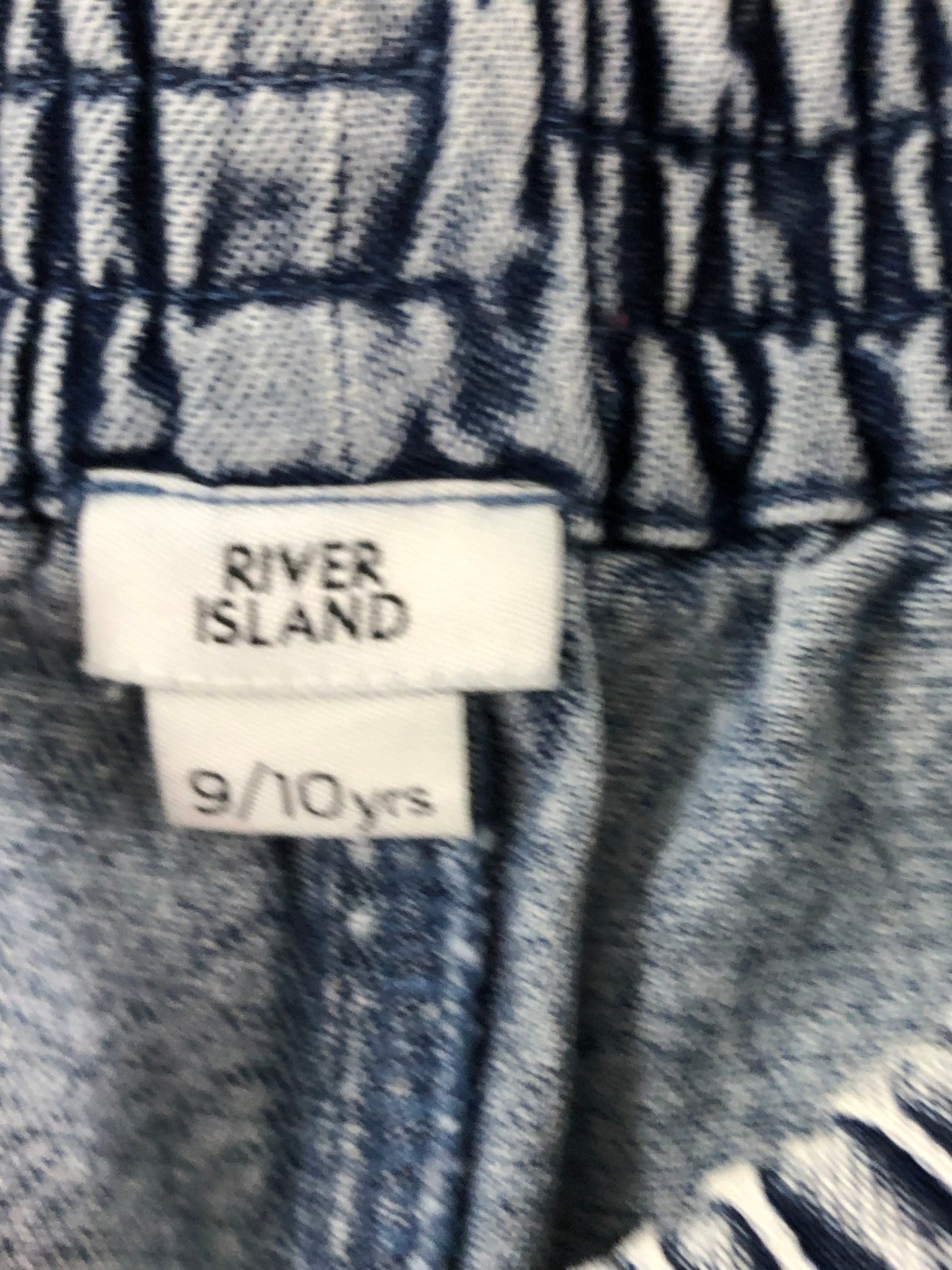 River Island Denim Shorts 9 to 10 Years Girls Fruit Embroidered Blue Cotton