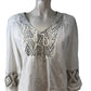 White Embroidered Blouse Women's Size 16 Lightweight Long Sleeve Top