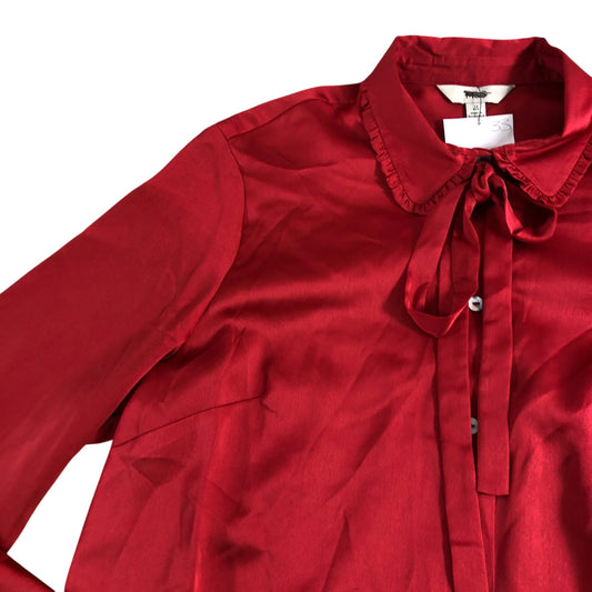 Red Blouse UK12 Women's Silk Blend Long Sleeve Tie Neck Shirt