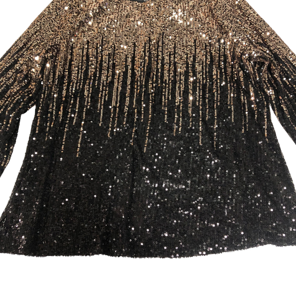 Sequin Top UK10 Women's Long Sleeve Black Gold Shimmering Party Wear