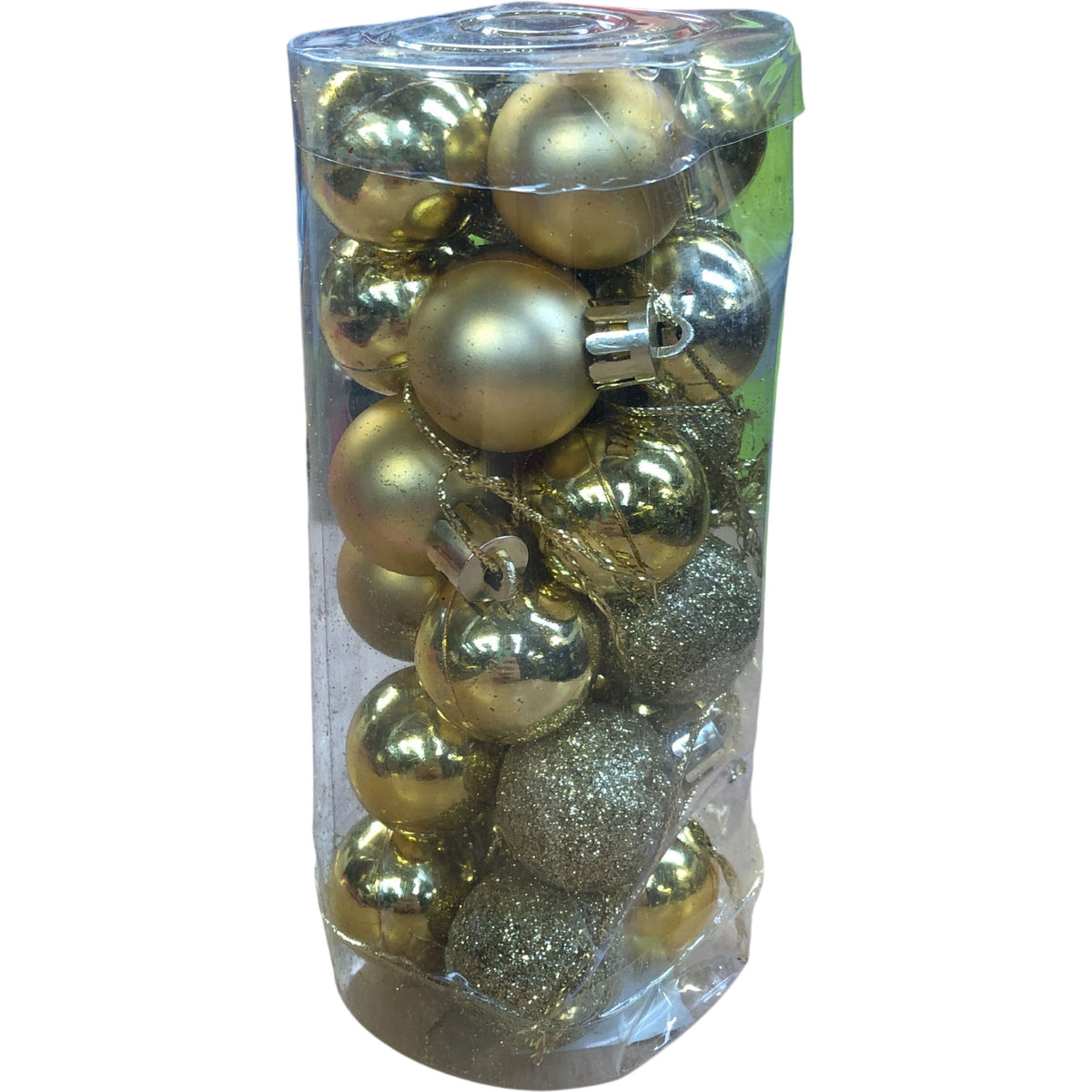 Gold Christmas Baubles Mini Set Glitter Gloss Finish 24 Pieces