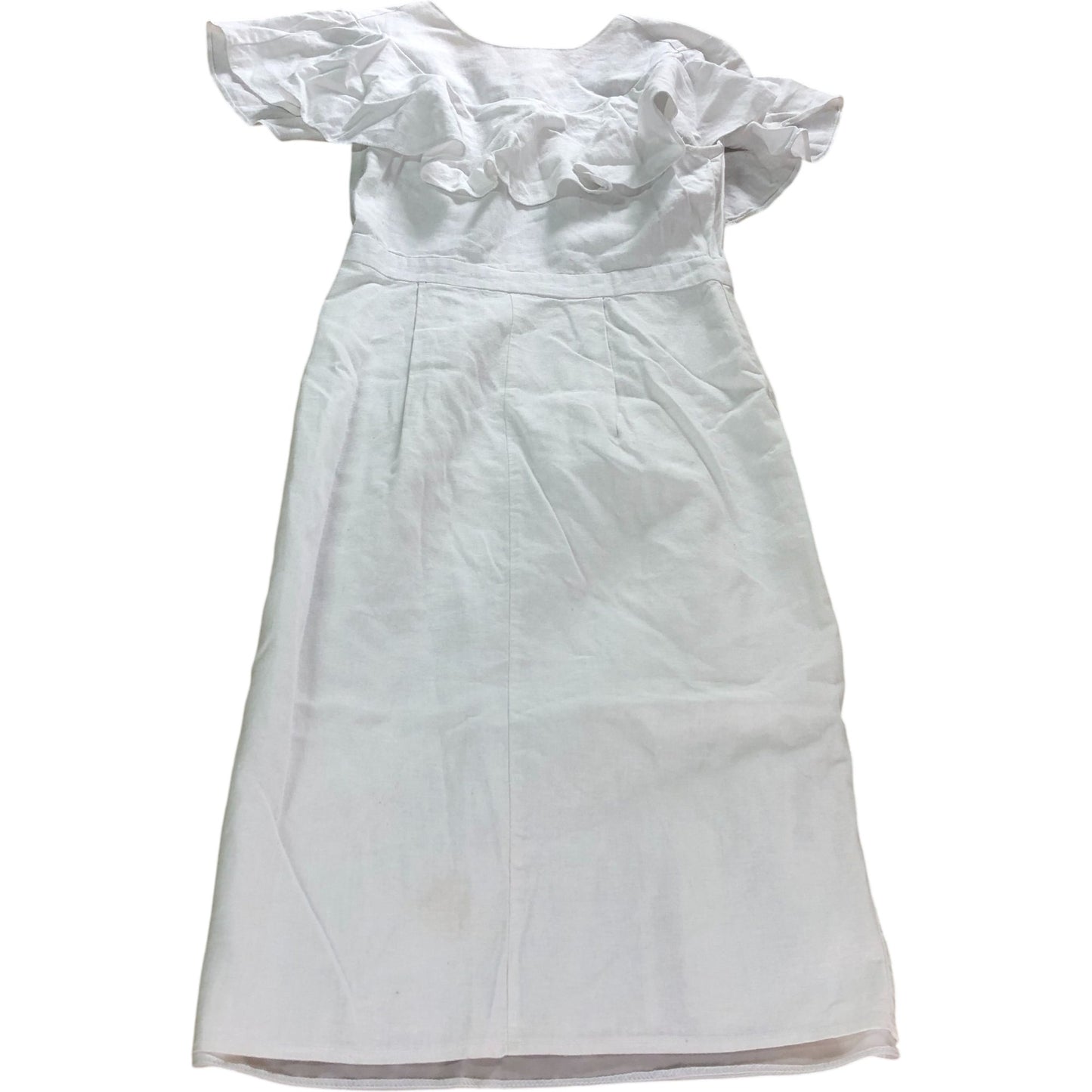 ASOS White Ruffle Dress UK10 Women's Linen Viscose Blend Summer Style