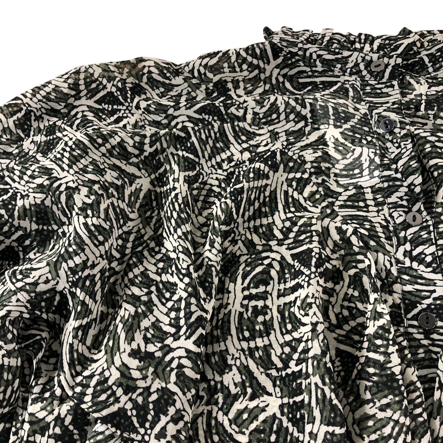 Branded Khaki Printed Ruffle Blouse - Size 8