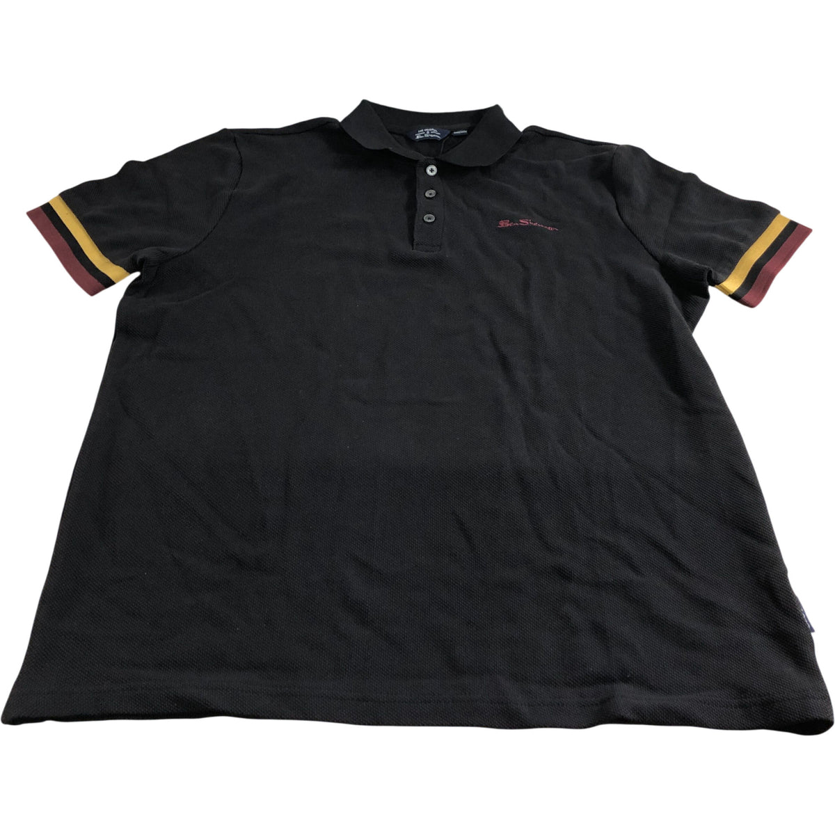 Ben Sherman Heavy Textured Polo Shirt Size Large Black With Contrast Stripes