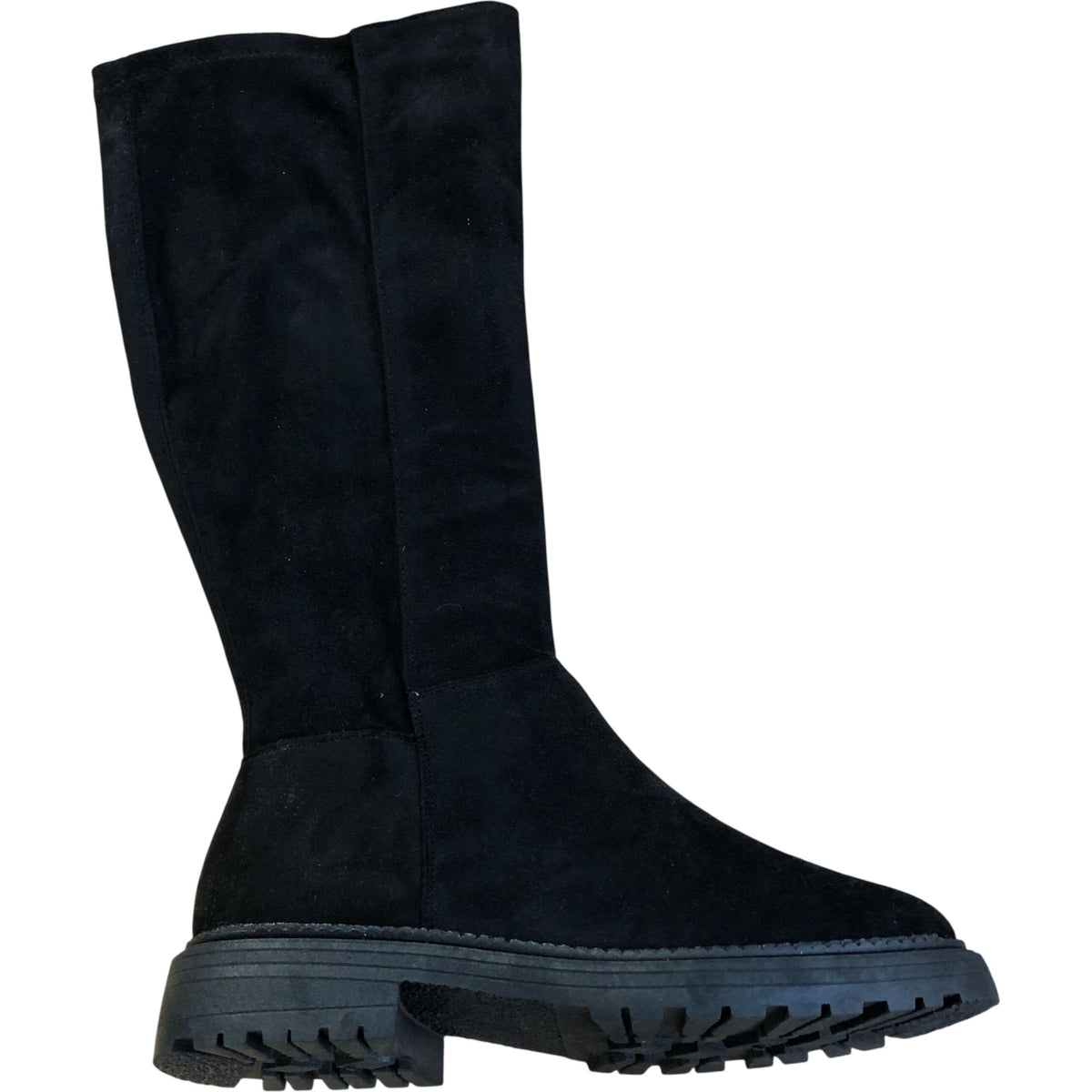 Wide Fit Knee High Boots Black Faux Suede Chunky Sole Size 6