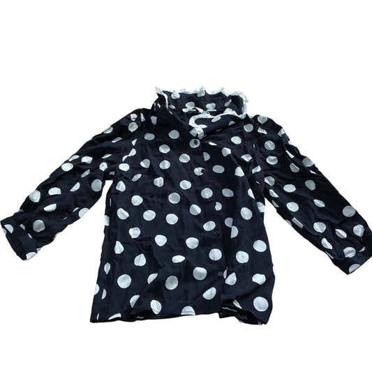 Baukjen Polka Dot Blouse Size 10 Women's Black White Ruffled Collar Chic