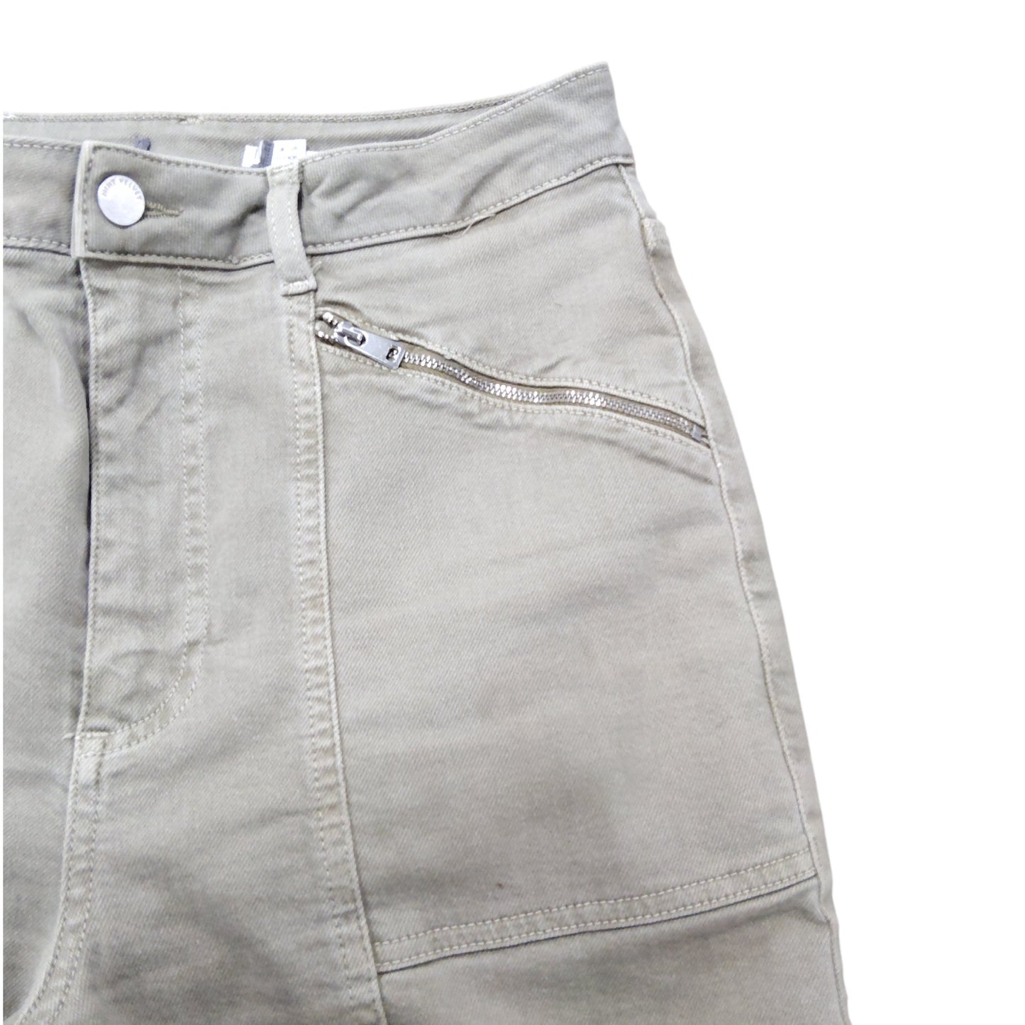 Branded Slim Fit Trousers UK12 Women's Beige Cotton Blend Zipper Detail