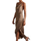 Lilah Satin Cowl Neck Maxi Dress in Mink UK Size 8