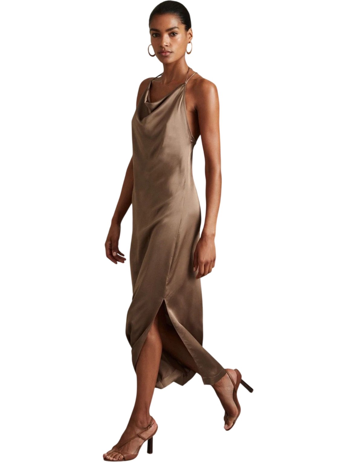 Lilah Satin Cowl Neck Maxi Dress in Mink UK Size 8