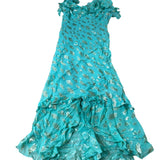 Dress Women's Ruffled V Neck Teal With Gold Foil Detailing UK14