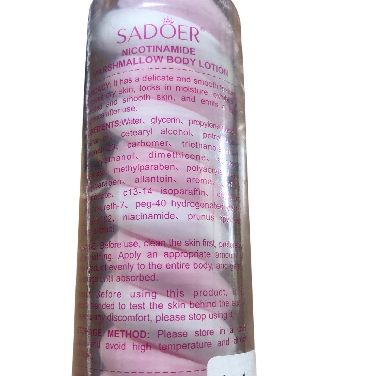 SADOER Nicotinamide Marshmallow Body Lotion 200ml Hydrating Skin Care Product