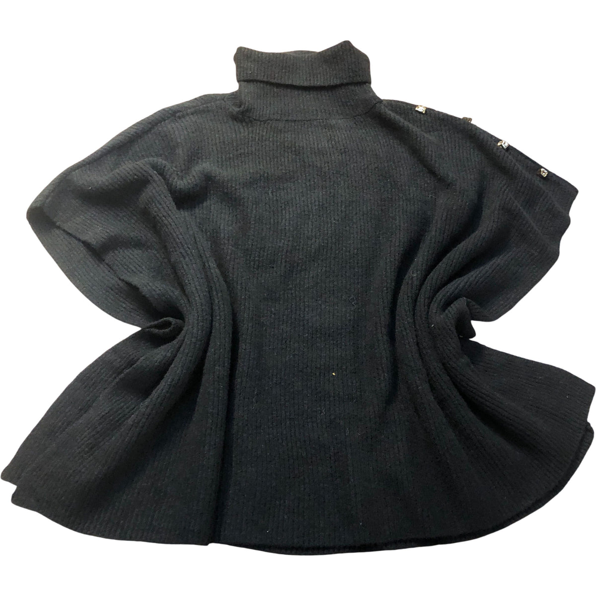 Black Wool Blend Roll Neck Knit Poncho One Size