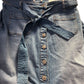 Denim Skirt UK14 Women's Button Front Midi Length Blue Cotton