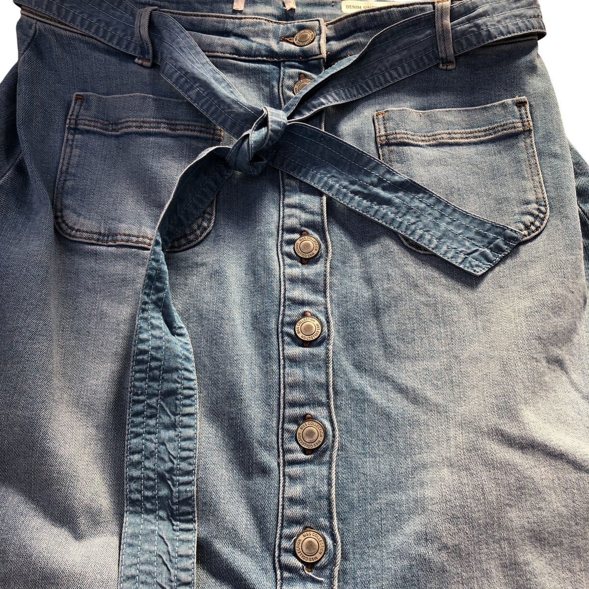 Denim Skirt UK14 Women's Button Front Midi Length Blue Cotton
