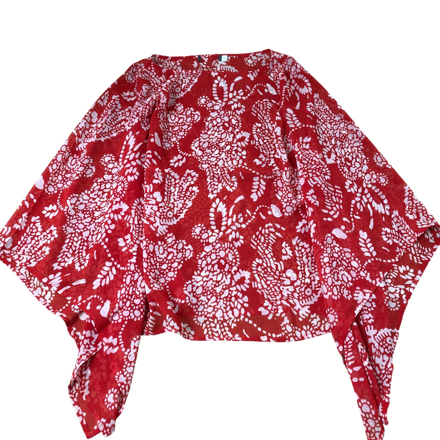 Branded Red Floral Print Blouse Women's Sheer Loose Fit Lightweight UK8