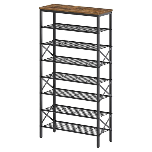 YATINEY SS08BR 8 Tier Shoe Rack Rustic Brown Storage Organizer Shelf