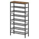 YATINEY SS08BR 8 Tier Shoe Rack Rustic Brown Storage Organizer Shelf