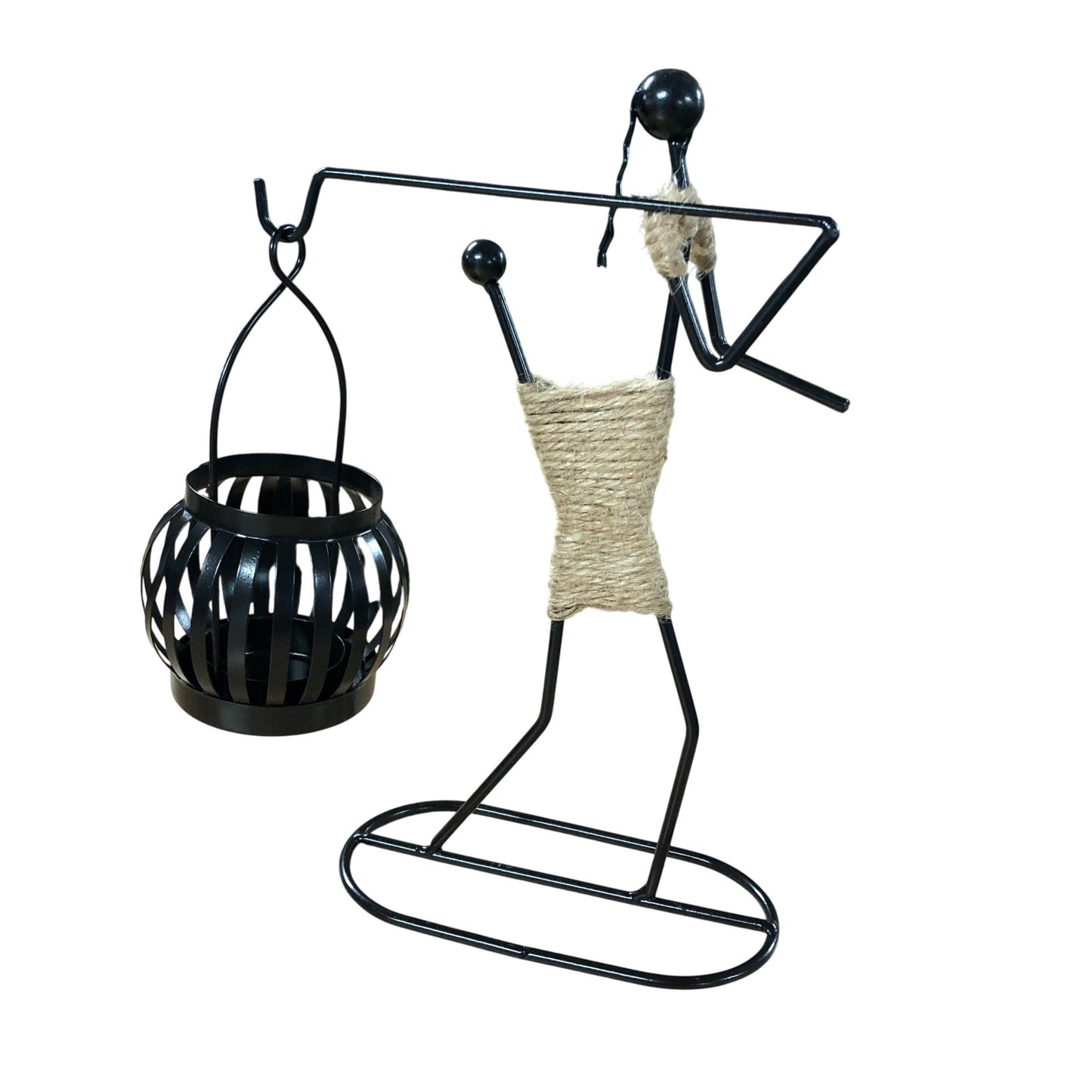 Stylish Black Metal Candle Holder Set Rustic African Style Art Home Décor