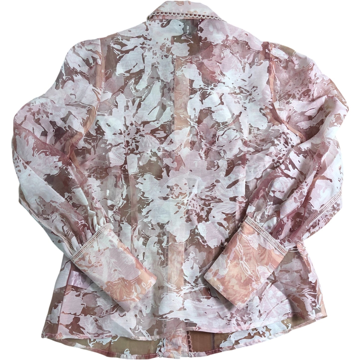 River Island Print Blouse UK14 Women's Sheer Pink Lightweight Shirt