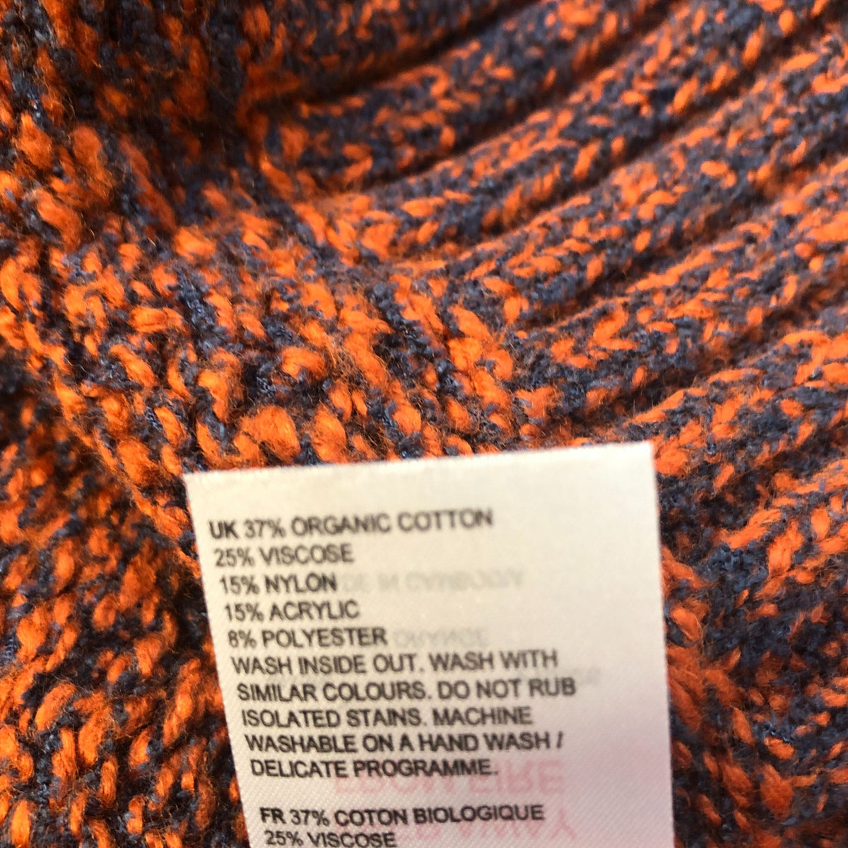 Orange Knitted Sweater with Buttons Organic Cotton Medium