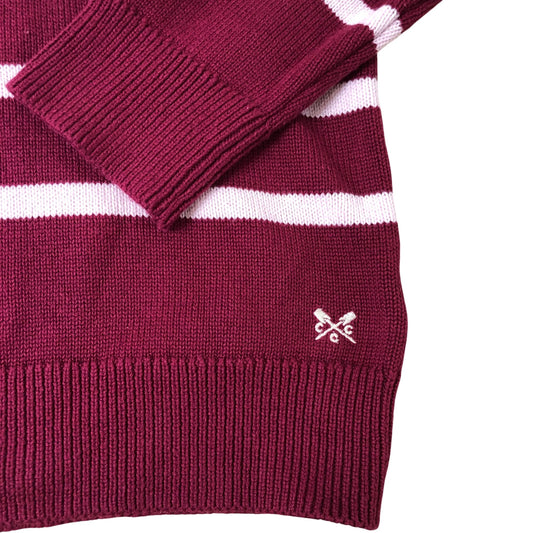 Crew Clothing Company Striped Sweater Size 14 Women's Burgundy Cotton Knit