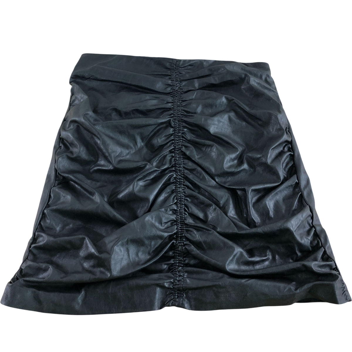 River Island Black Faux Leather Mini Skirt UK8 Women's Ruched