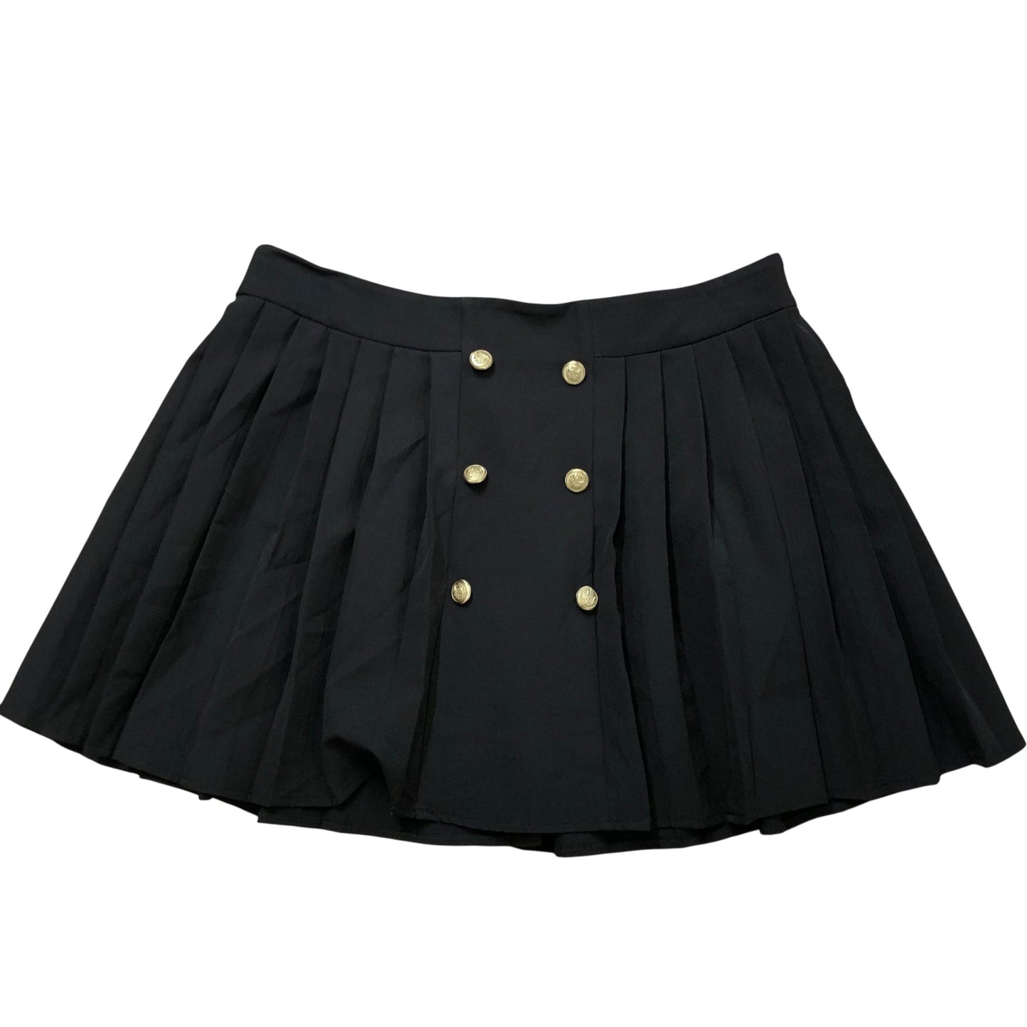 River Island Women's Black Pleated Skirt With Gold Buttons Fashion Size 16
