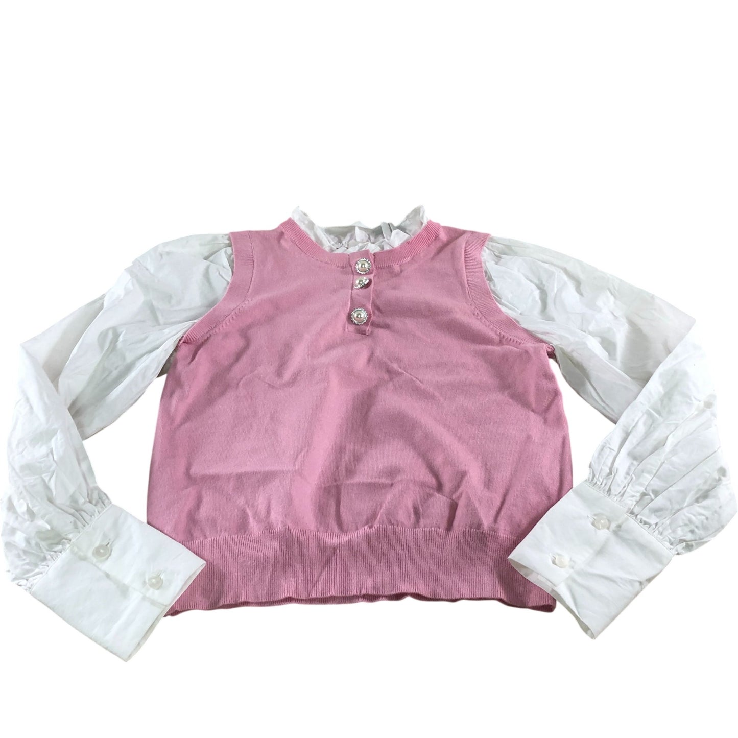 River Island UK8 Women's Pink Layered Ruffle Neck Button Detail Top
