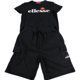 Ellesse Kids Outfit Set T-Shirt Shorts Size 8-9 Years Black Cargo Style