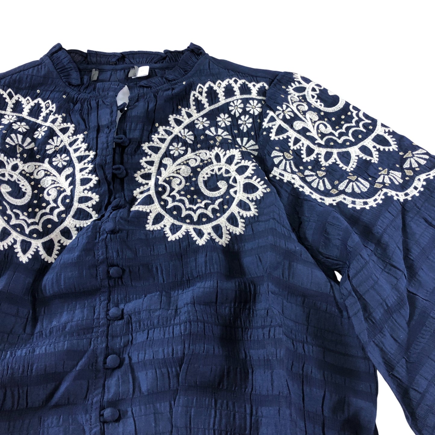 Branded Navy Embroidered Blouse - Size 6