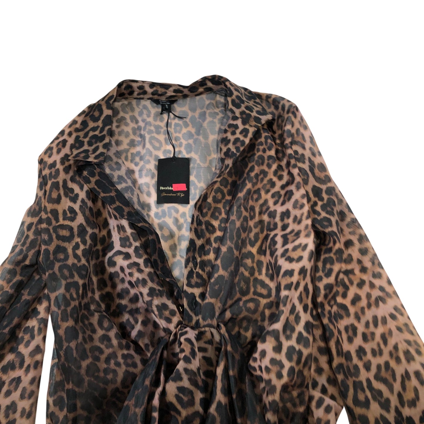 River Island Women's UK8 Brown Leopard Print Sheer Tie Front Blouse