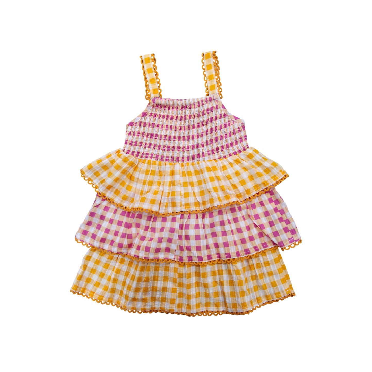 River Island Girls Gingham Print Smocked Dress Size 12-18 Months Summer Dress