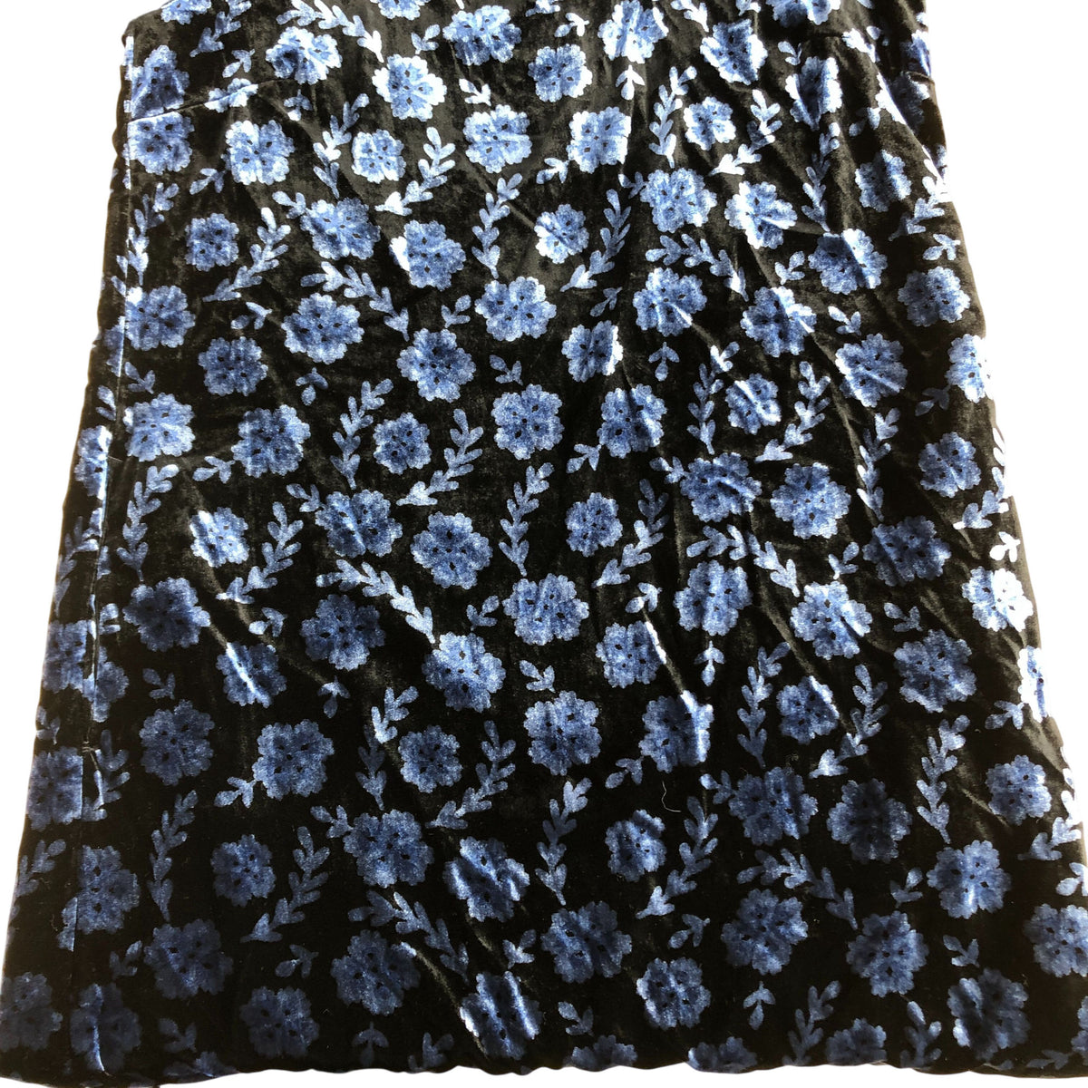 Floral Velvet Dress Women's Black Blue V Neck Puff Sleeve Size
