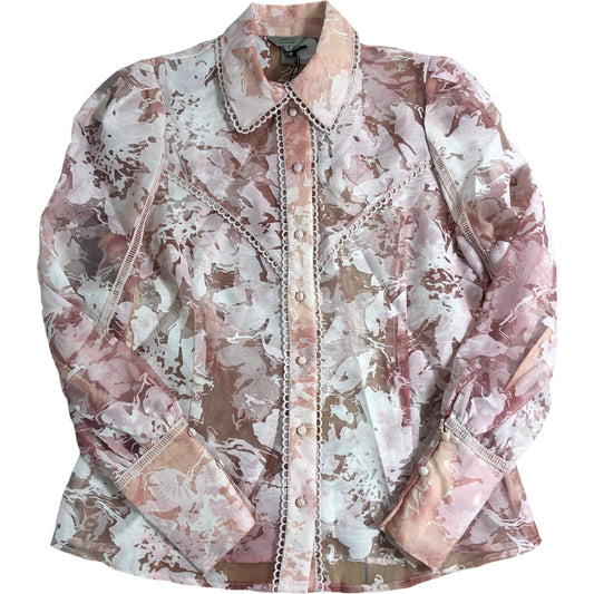 River Island Print Blouse UK12 Women's Sheer Pink Lightweight Shirt