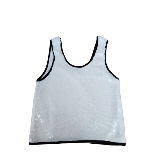 River Island Women's Sequin Tank Top UK10 White Sleeveless Party Wear
