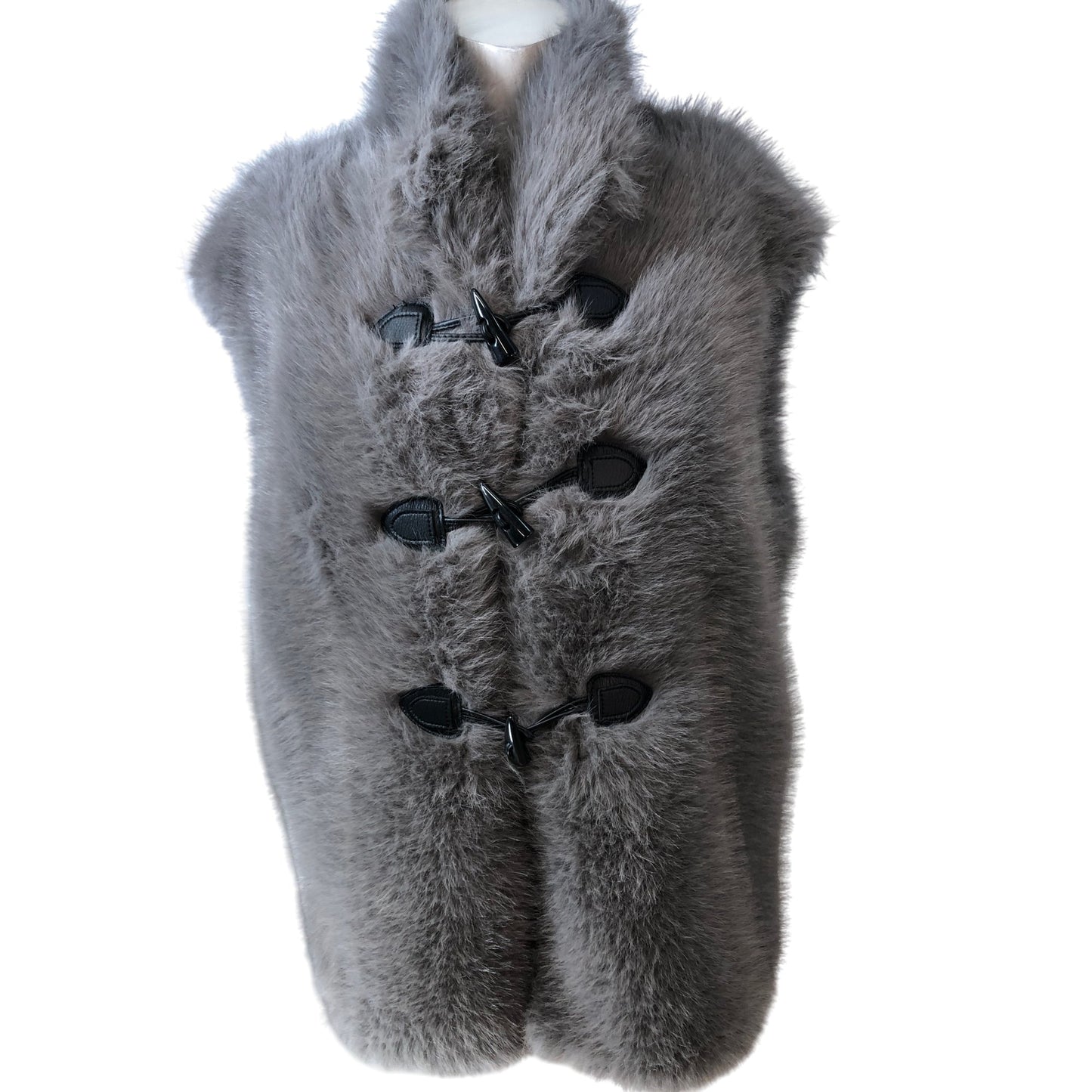 Stylish Women's Faux Fur Jacket Size L Grey Sleeveless Casual Outerwear