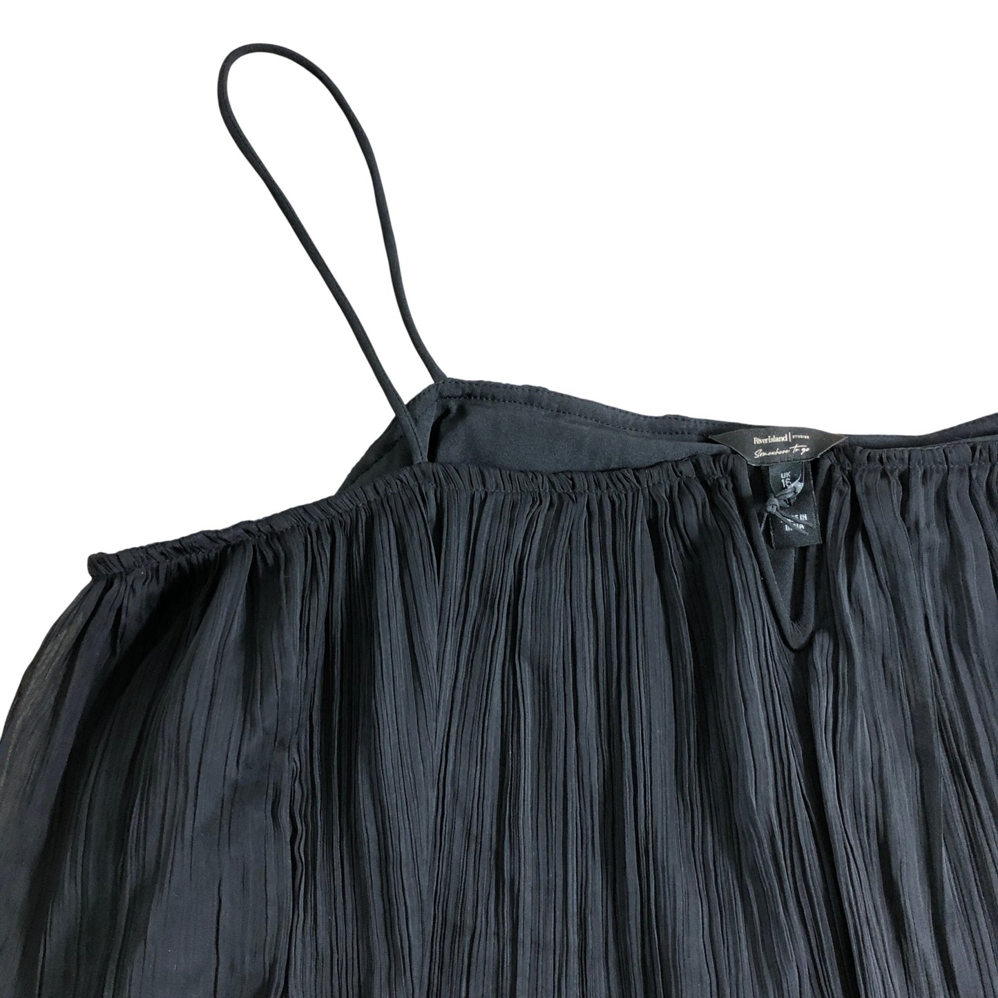 River Island Black Pleated Top UK16 Women's Lightweight Spaghetti Strap Sleeves